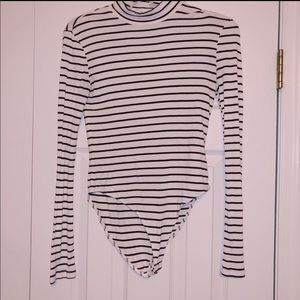 maroon and white stripped turtle neck bodysuit